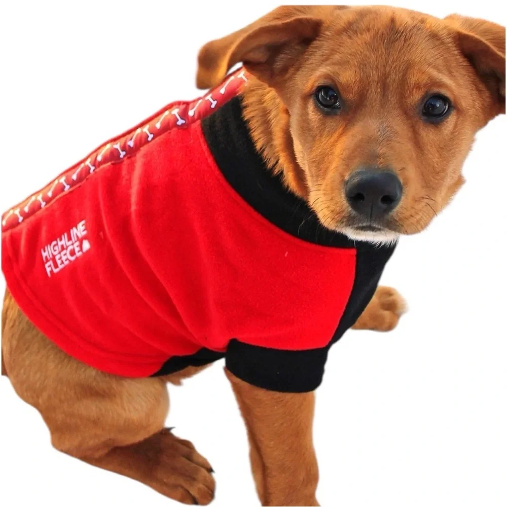 HIGHLAND FLEECE Dog Coat by DOGGIE DESIGN in Red w/Black Trim - Velcro Closure